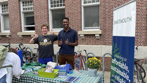Nate Roe '23 and Max Holden '22 talk to students during New Student Orientation 
