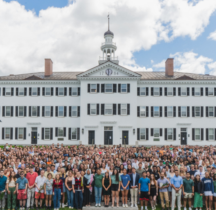 The Dartmouth class of 2024 in front of Dartmouth Hall