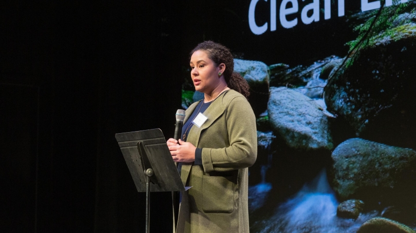 April Salas at a podium