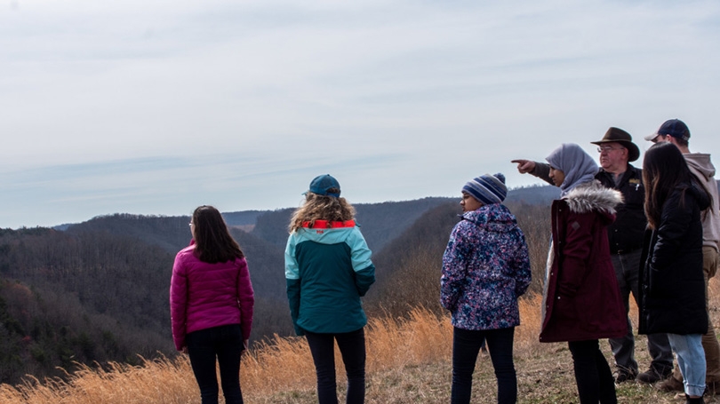 students on a mountaintop in West Virginia