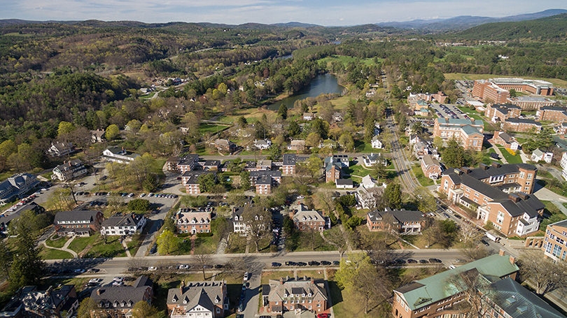 An aerial view of the Dartmouth campus