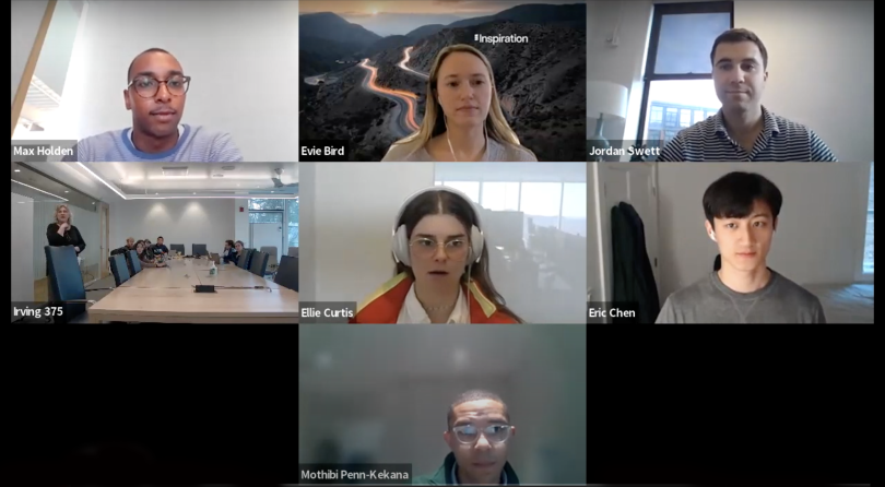 A screenshot of the hybrid Young Alumni in Climate and Energy Careers panelists