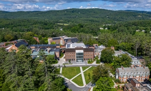 An aerial view of the Irving Institute on the Dartmouth campus.